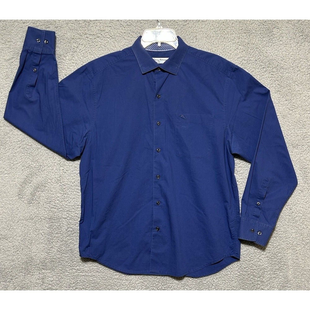 Tommy Bahama IslandZone Mens‎ Blue Long Sleeve Polo Shirt Sz Medium EcoMade